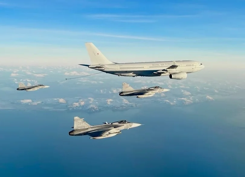 Raf Air-To-Air Refueller Operates With Swedish and Us Fighters Over Scandinavia